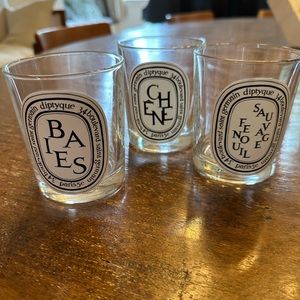 Three empty diptyque jars. Baies, Chene, Fenouil Sauvage.
